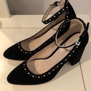 Black velvet Coke Haan Mary Jane pump with studs